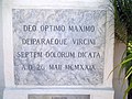 Plaque of the cornerstone, Our Lady of Sorrows Church in Santa Barbara, CA: Sep 2017