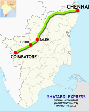 (Chennai–Coimbatore) Shatabdi Express route map