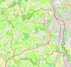 Mapa konturowa Czeskiego Cieszyna, na dole znajduje się punkt z opisem „Żuków GórnyHorní Žukov”