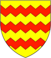 Or, three bars dancetty gules, Arms of Basset (ancient) of Umberleigh, Devon and Tehidy, Cornwall