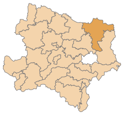 Lage des Bezirks Bezirk Mistelbach im Bundesland Niederösterreich (anklickbare Karte)