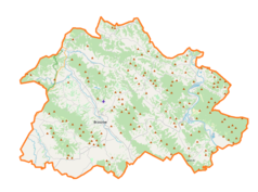 Mapa konturowa powiatu brzozowskiego, w centrum znajduje się punkt z opisem „Przysietnica”