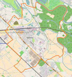 Mapa konturowa Siechnic, blisko centrum na lewo u góry znajduje się punkt z opisem „Siechnice”