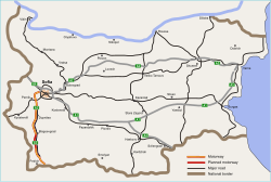 Az A3-as autópálya megépült (sárga) és tervezett (piros) szakasza