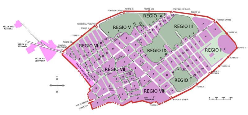 Plan von Pompeji mit Regio-Nummern
