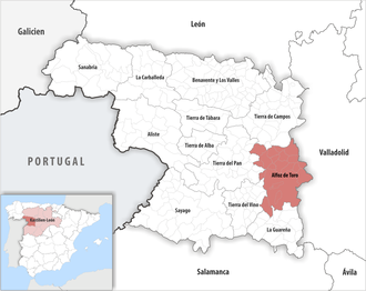 Die Lage der Comarca Alfoz de Toro in der Provinz Zamora