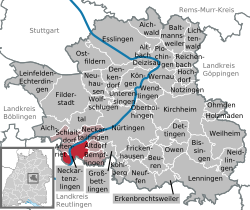 Elhelyezkedése Baden-Württemberg térképén