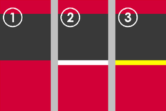 Bernmobil-Farbkonzept. Geplantes Konzept (1); Realisiertes Konzept (2); Konzept Transportbeauftragte (3)