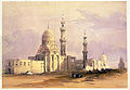 Die Mausoleen des Emirs Qurqumas (links), des Sultans Inal (mittig) und des Sultans Qansuh I. (rechts) auf einem Gemälde von David Roberts