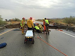 Rear view of the Interstate 10 bridge collapse