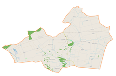 Mapa konturowa gminy Kiernozia, blisko centrum na dole znajduje się punkt z opisem „Różanów”