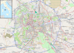 Mapa konturowa Rzymu, w centrum znajduje się punkt z opisem „Bazylika świętych Bonifacego i&nbsp;Aleksego na Awentynie”