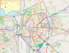 Mapa konturowa Sewilli, w centrum znajduje się punkt z opisem „Katedra Najświętszej Marii Panny w Sewilli”