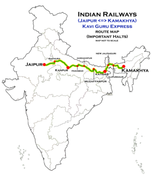 (Jaipur–Kamakhya) Kavi Guru Express route map