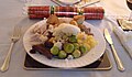 Image 41A Christmas dinner plate in Scotland, featuring roast turkey, roast potatoes, mashed potatoes and brussels sprouts (from Culture of the United Kingdom)