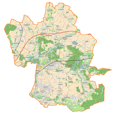 Mapa konturowa gminy Długołęka, w centrum znajduje się punkt z opisem „Pałac w Szczodrem”