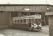 A469 auf dem Betriebshof Steglitz im üblichen Farbschema der Berliner Arbeitswagen in tannengrün/elfenbein, 1961