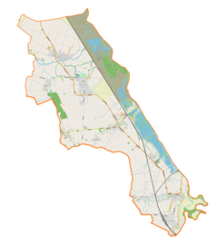 Mapa konturowa gminy Krzyżanowice, blisko dolnej krawiędzi po prawej znajduje się punkt z opisem „Przejście graniczneChałupki-Bohumín”