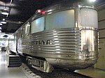 The observation car (rear) end of the Pioneer Zephyr as seen at the Chicago Museum of Science and Industry.