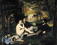 Édouard Manet'nin Déjeuner sur l'herbe tablosuna (sağdaki) bu bölümde gönderme (soldaki) yapıldı.