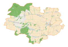 Mapa konturowa gminy Łagiewniki, po prawej nieco na dole znajduje się punkt z opisem „Sienice”