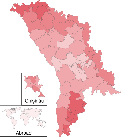 Stoianoglo's results by district, first round