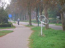 Blikvanger naast een fietspad