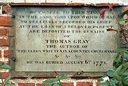 Plaque set into the wall of the Hastings Chapel opposite Gray's tomb