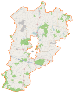 Mapa konturowa powiatu konińskiego, u góry znajduje się punkt z opisem „Popielewo”