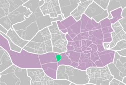 Pernis (light green) within Rotterdam (purple).