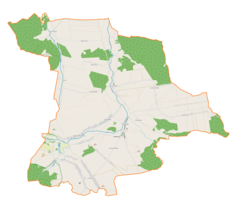 Mapa konturowa gminy Żarnowiec, u góry nieco na lewo znajduje się punkt z opisem „Małoszyce”