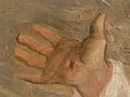 Kurbanın sağ elinin detayında bir stigma (İsa çarmıha gerildiğinde ellerinde oluşan yara) görülür.[51]