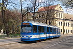 GT 8S typ Mannheim. Deze trams uit Düsseldorf zijn aan het vervoersbedrijf van Krakau verkocht.