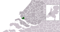 Highlighted position of Hellevoetsluis in a municipal map of South Holland