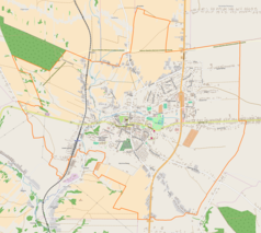 Mapa konturowa Miechowa, na dole nieco na lewo znajduje się punkt z opisem „Komorów”