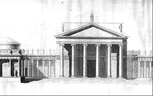 A neoclassical portico flanked by wings