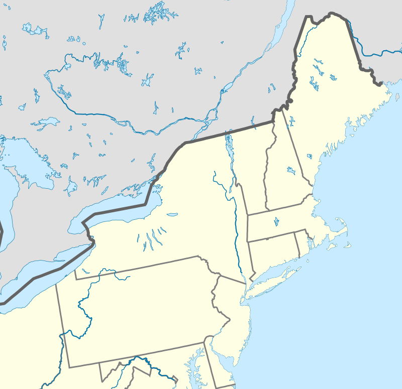 Map of the Northeast United States of America showing the locations of colleges competing in the Eastern Intercollegiate Skiing Association.