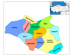 Çankırı'nın ilçelerini gösteren harita