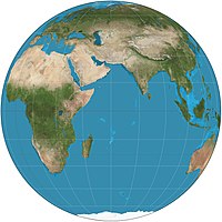 Orthographic map projection of the Eastern Hemisphere