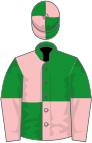 Green and pink (quartered), halved sleeves, quartered cap