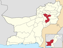 Karte von Pakistan, Position von Distrikt Sibi hervorgehoben