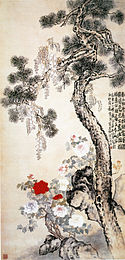 Kiefer mit Steinen und Blumen, Li Shan (frühes 18. Jhd.)