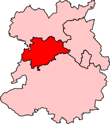 Map showing the location of the Shrewsbury constituency in Shropshire under the boundaries created by the 2023 boundary review and first used at the 2024 general election.