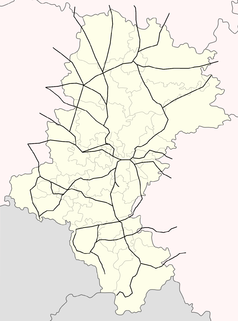 Mapa konturowa województwa śląskiego, na dole znajduje się punkt z opisem „Bielsko-Biała Komorowice”