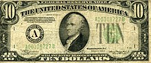 A picture of an old-style ten dollar bill