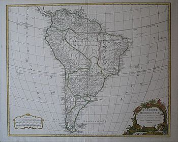 Didier Robert de Vaugondy: Karte von Südamerika 1750