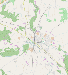 Mapa konturowa Białogardu, w centrum znajduje się punkt z opisem „Białogard”