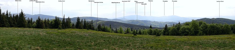 Hala Trzebuńska i opisana panorama widokowa z tej hali