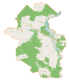 Mapa konturowa gminy Sulejów, u góry znajduje się punkt z opisem „Korytnica”