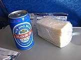 A can of Yanjing (燕京啤酒) Beer served onboard of an Air China plane Boeing-737